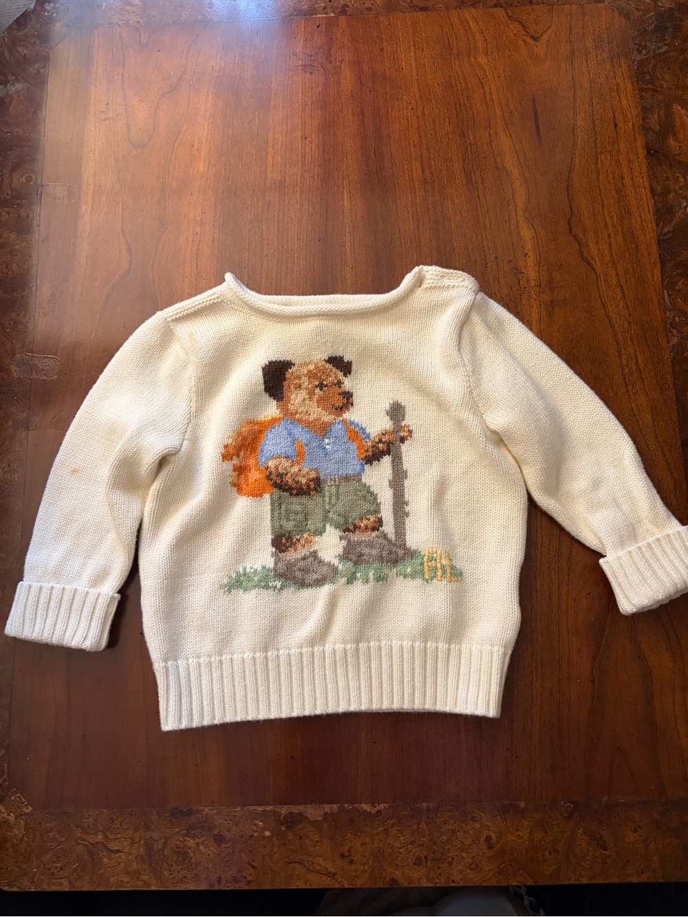Ralph Lauren Cream Bear Hiker Intarsia Sweater